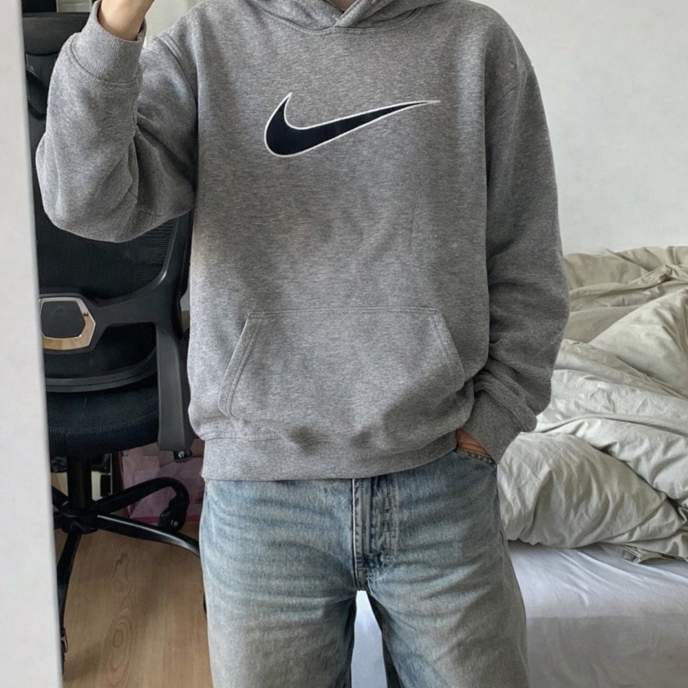 Vintage Nike Gray Big Swoosh Pullover Hoodie Small